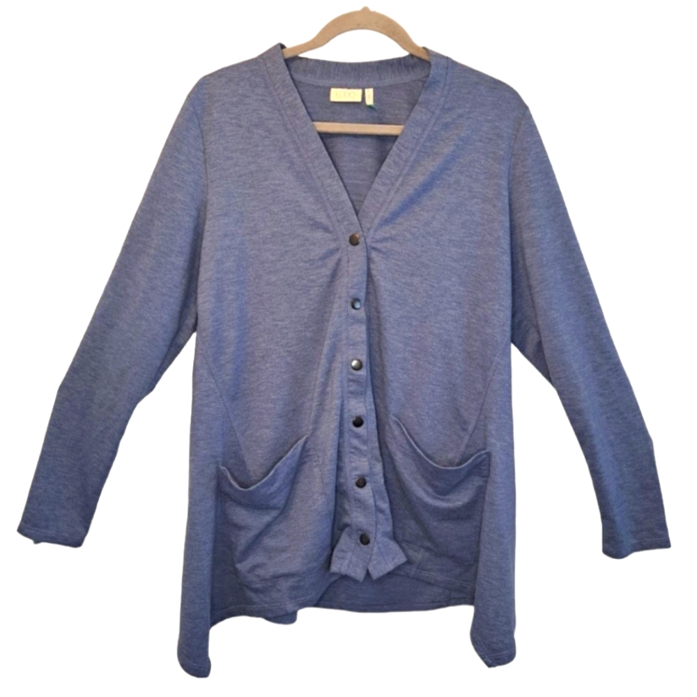 LOGO By Lori Goldstein Blue Loungewear Cardigan With Pockets Size Medium